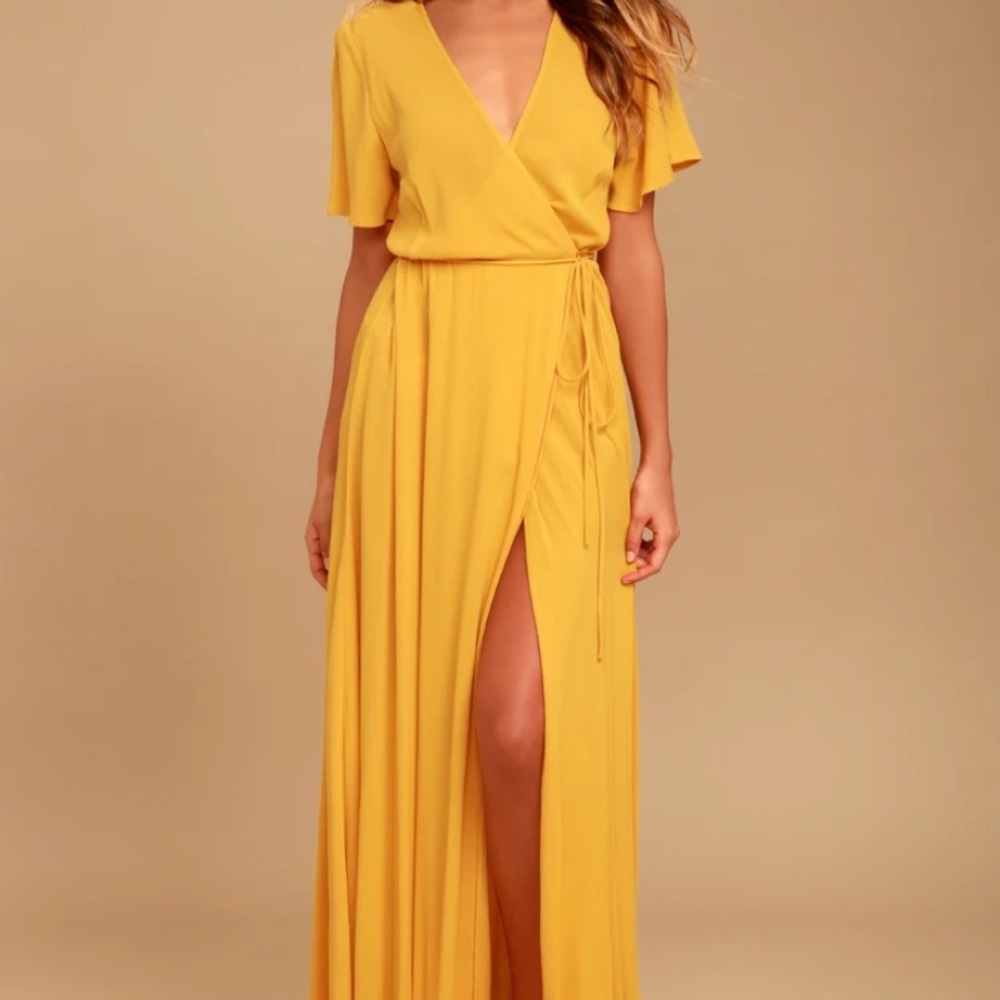 Much Obliged Golden Yellow Wrap Maxi Dress